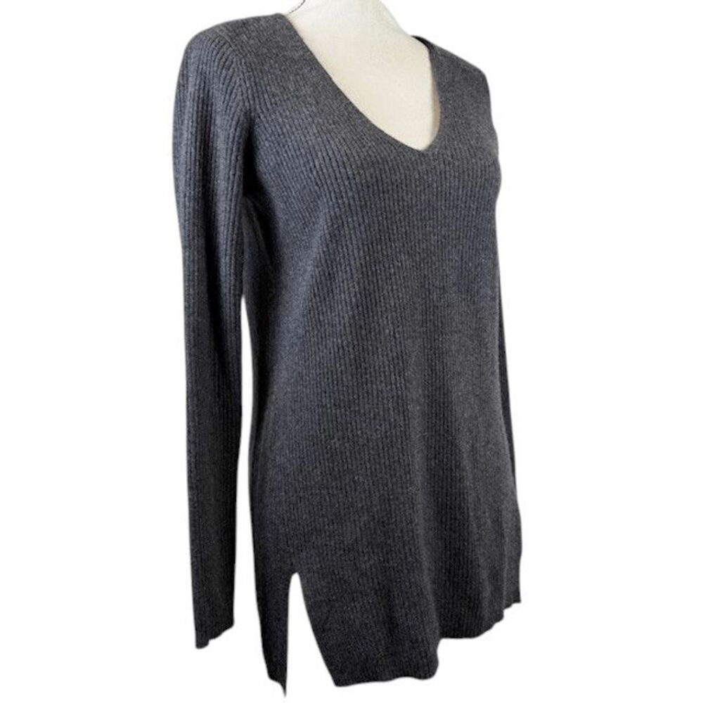 Saks Fifth Avenue Black Label Cashmere V-Neck Tunic Sweater Rib Knit Size Small‎